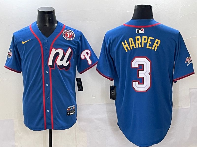 Men 2025 Philadelphia Phillies 3 Harper Blue All star Nike MLB Jersey style 02